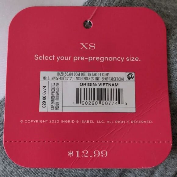 Isabel Maternity XS Gray V Neck Short Sleeve T Shirt with Ruched Sides, NEW - Picture 3 of 8